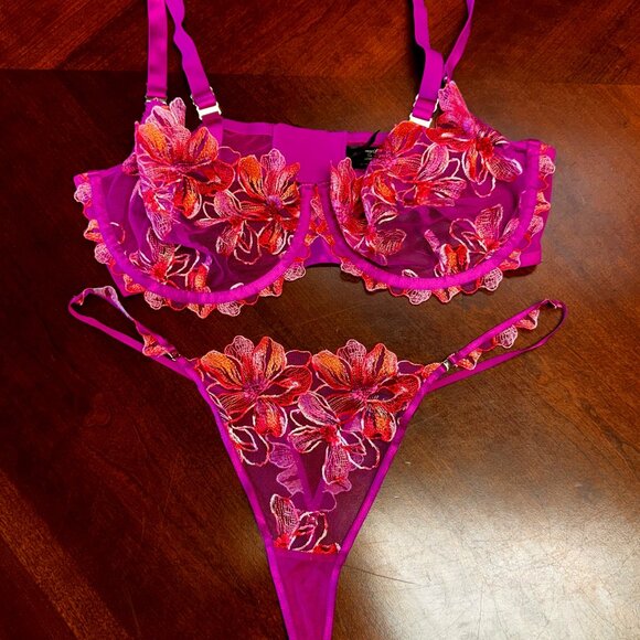 Honey Birdette Other - Honey Birdette Aurora Pink Lace Lingerie Set 38F/XL